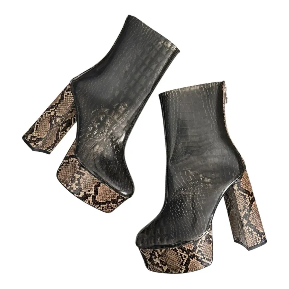 Azalea Wang‎ Dreamer Snake Platform Jelly Boots 7.5 Chunky Combat Block Heel